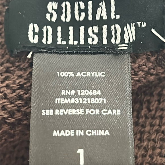 Social Collision/Hot Topic Distressed Crop Sweater Brown-JR Size 1/XS NWOT - Picture 4 of 14